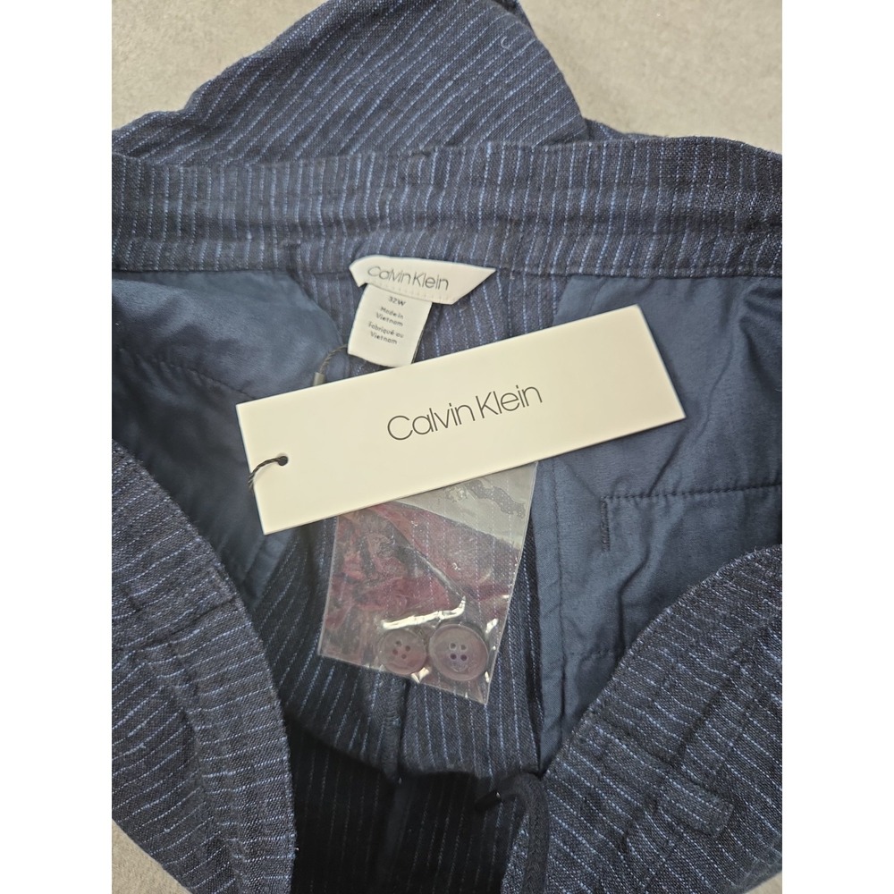 Calvin Klein Shorts Mens 32 Linen Blend Navy Pinstripe Drawstring Preppy NEW - Picture 3 of 11